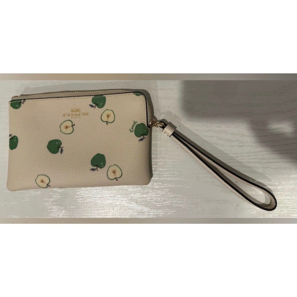 Coach cream green apple wristlet
